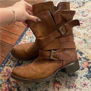 Steve Madden moto cowgirl boots with buckles and straps